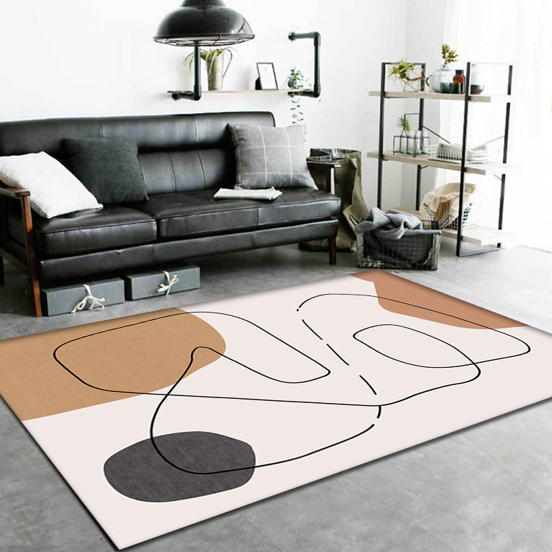 Contemporary Abstract Rug Brown and Green Polyester Rug Non-Slip Backing Washable Pet Friendly Carpet for Home