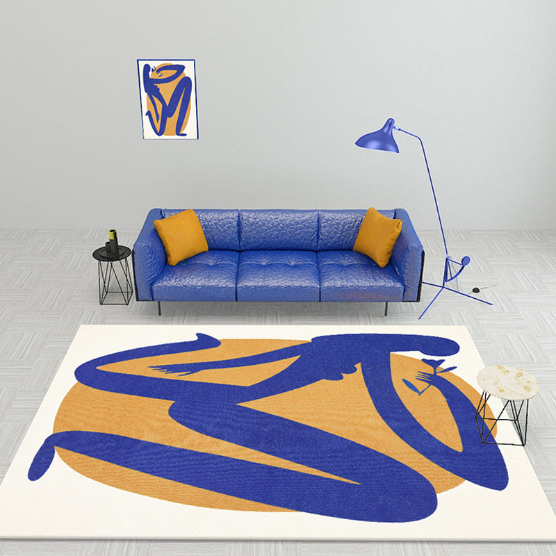 Blue and Orange Abstract Rug Polyester Modern Rug Washable Anti-Slip Pet Friendly Area Rug for Living Room - Blue - Clearhalo - 'Area Rug' - 'Rug' - 1766974