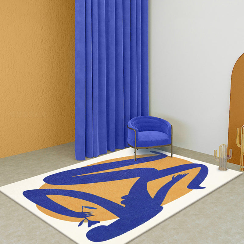 Blue and Orange Abstract Rug Polyester Modern Rug Washable Anti-Slip Pet Friendly Area Rug for Living Room - Clearhalo - 'Area Rug' - 'Rug' - 1766976