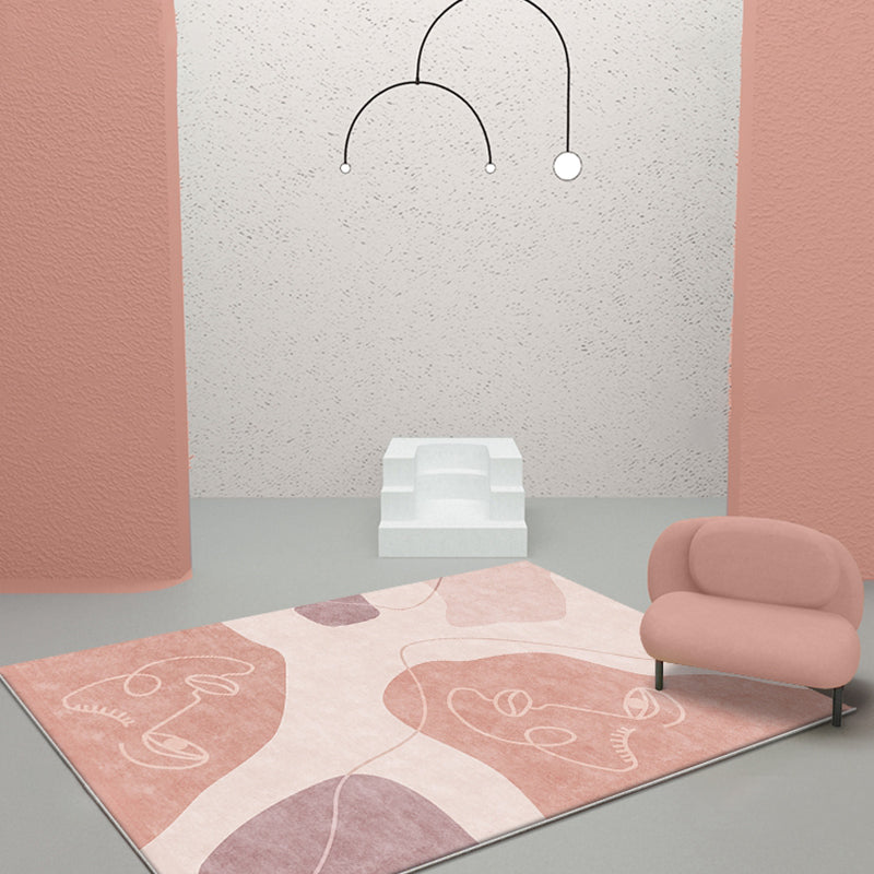 Modernist Abstract Rug Pink Polyester Rug Non-Slip Backing Washable Pet Friendly Carpet for Home - Pink - Clearhalo - 'Area Rug' - 'Rug' - 1767288