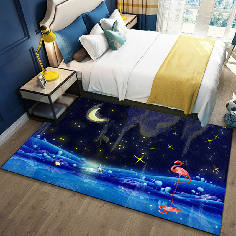 Kids Ocean Pattern Rug with Fish Blue Polyester Rug Non-Slip Backing Washable Pet Friendly Carpet for Bedroom - Black - Clearhalo - 'Area Rug' - 'Rug' - 1767309