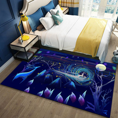 Kids Ocean Pattern Rug with Fish Blue Polyester Rug Non-Slip Backing Washable Pet Friendly Carpet for Bedroom - Purple - Clearhalo - 'Area Rug' - 'Rug' - 1767315