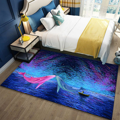 Kids Ocean Pattern Rug with Fish Blue Polyester Rug Non-Slip Backing Washable Pet Friendly Carpet for Bedroom - Pink - Clearhalo - 'Area Rug' - 'Rug' - 1767316