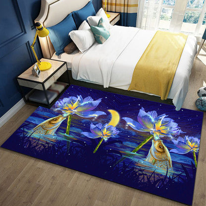 Kids Ocean Pattern Rug with Fish Blue Polyester Rug Non-Slip Backing Washable Pet Friendly Carpet for Bedroom - Purplish Blue - Clearhalo - 'Area Rug' - 'Rug' - 1767317