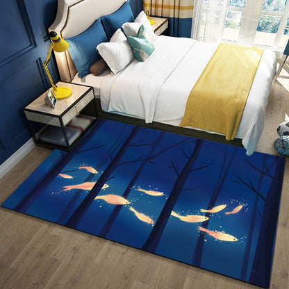 Kids Ocean Pattern Rug with Fish Blue Polyester Rug Non-Slip Backing Washable Pet Friendly Carpet for Bedroom - Dark Blue - Clearhalo - 'Area Rug' - 'Rug' - 1767318