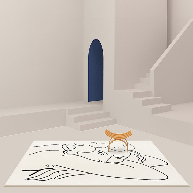 Funky Nordic Rug Beige Character Pattern Rug Pet Friendly Anti-Slip Washable Area Rug for Decoration - view 3