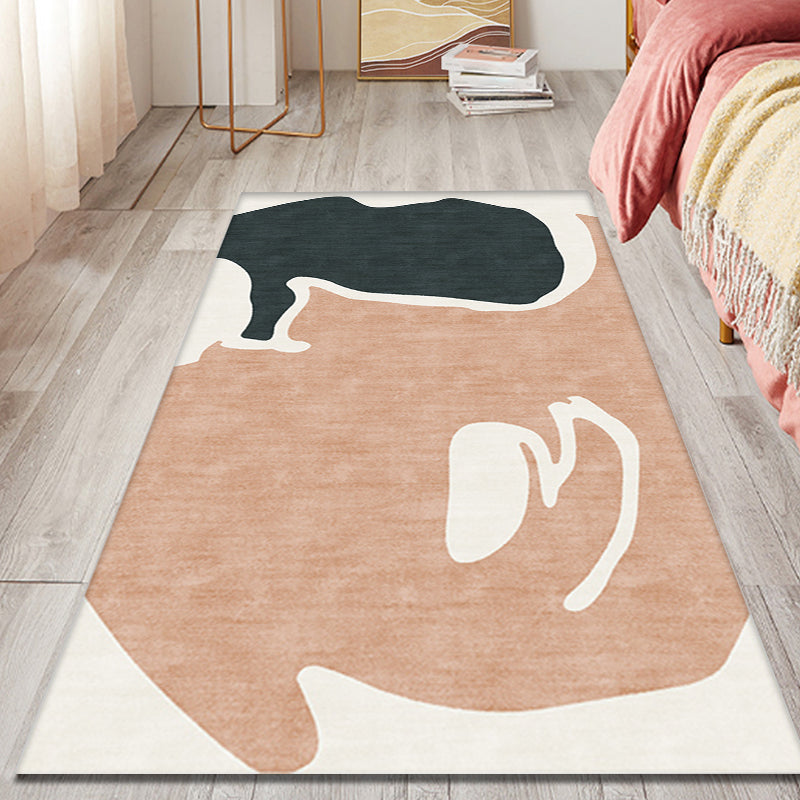 Orange and Black Colorblock Rug Polyester Modern Rug Washable Anti-Slip Pet Friendly Area Rug for Living Room