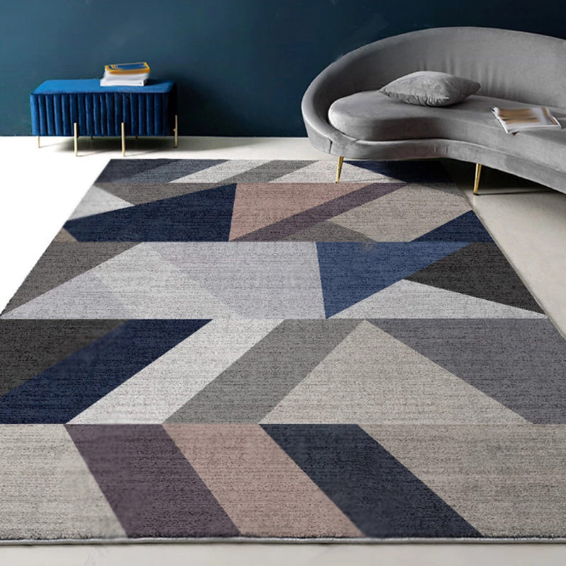 Modernist Geometric Pattern Rug with Stripe Multicolor Polyester Rug Non-Slip Backing Washable Pet Friendly Carpet for Home - Navy - Clearhalo - 'Area Rug' - 'Rug' - 1779401