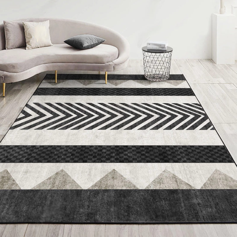 Modernist Geometric Pattern Rug with Stripe Multicolor Polyester Rug Non-Slip Backing Washable Pet Friendly Carpet for Home - Black - Clearhalo - 'Area Rug' - 'Rug' - 1779402