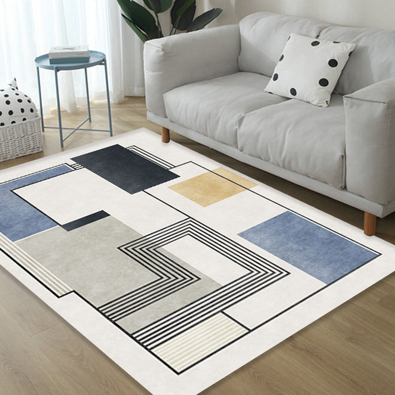 Novelty Geometric Pattern Rug with Stripe Blue Polyester Rug Non-Slip Backing Washable Pet Friendly Carpet for - view 4