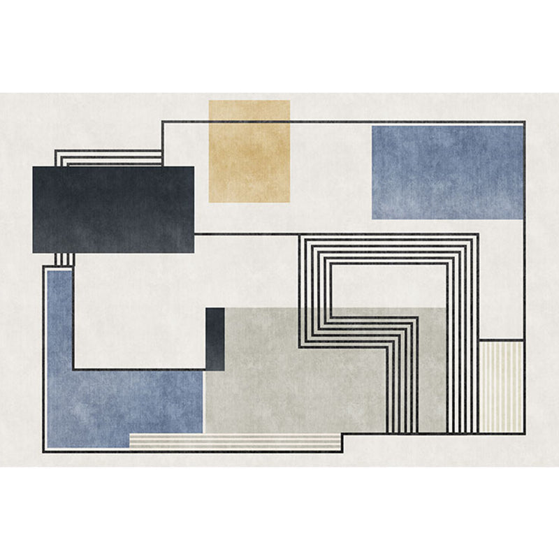 Novelty Geometric Pattern Rug with Stripe Blue Polyester Rug Non-Slip Backing Washable Pet Friendly Carpet for