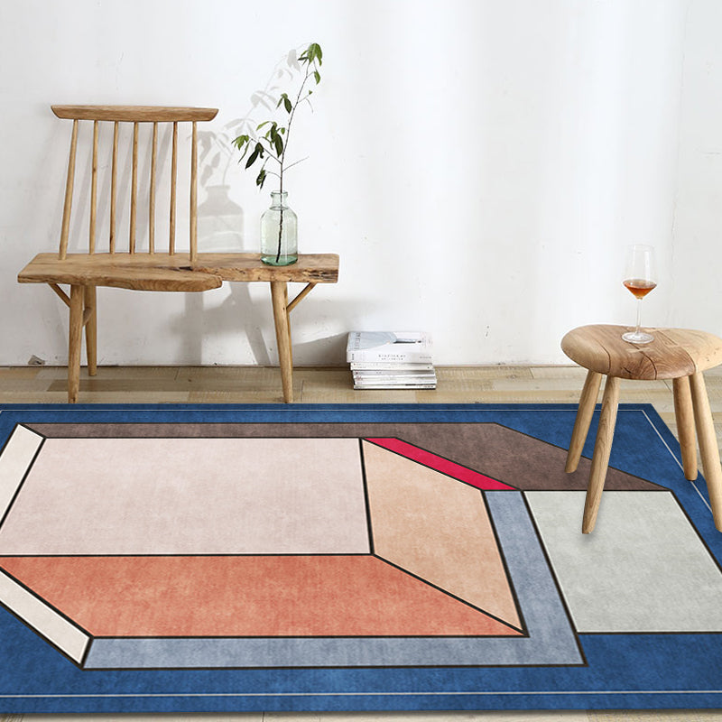 Funky Nordic Rug Grey and Blue 3D Geometric Pattern Rug Pet Friendly Anti-Slip Washable Area Rug for Decoratio - view 3
