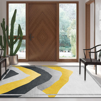 Grey and Yellow Colorblock Rug Polyester Modern Rug Washable Anti-Slip Pet Friendly Area Rug for Living Room