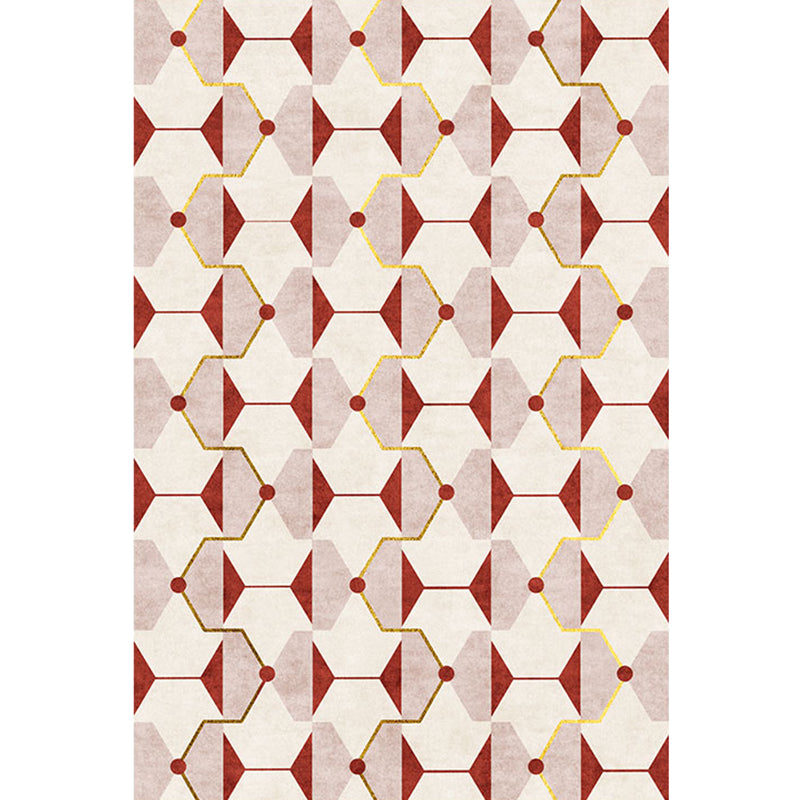 Novelty Geometric Pattern Rug Red Polyester Rug Non-Slip Backing Washable Pet Friendly Carpet for Home - view 3
