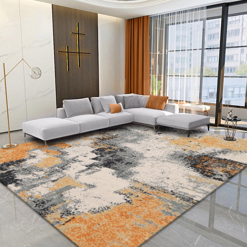 Creative Orange Industrial Rug Polyester Abstract Rug Washable Pet Friendly Non-Slip Carpet for Living Room