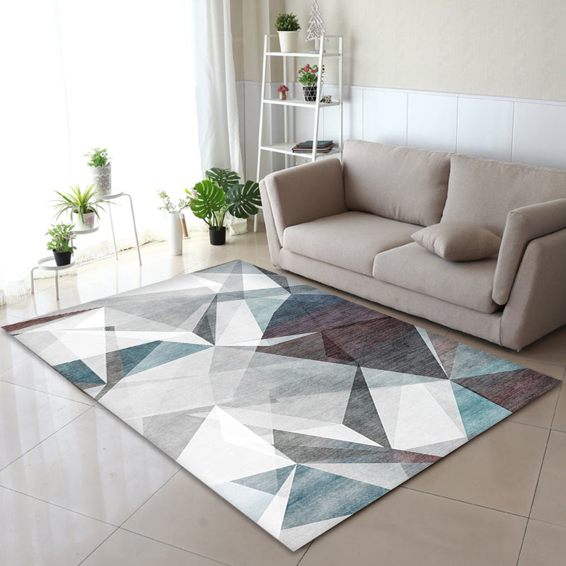 Grey Geometric Pattern Rug Polyester Modern Rug Washable Anti-Slip Pet Friendly Area Rug for Living Room