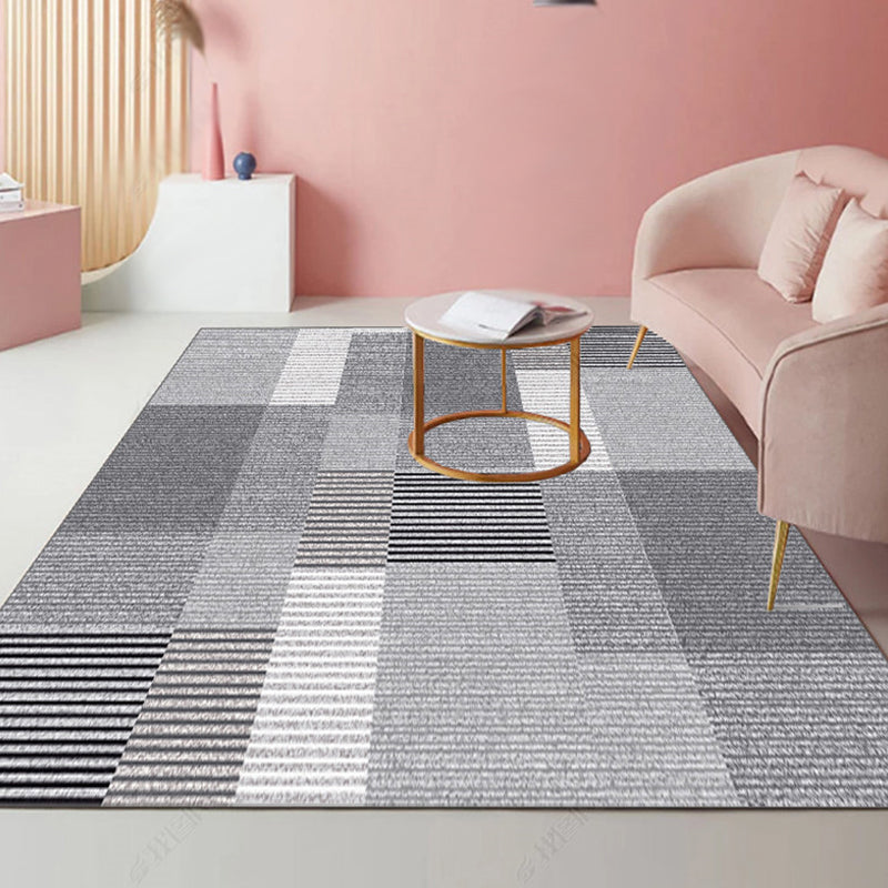 Modernist Striped Pattern Rug Light Grey and Pink Polyester Rug Non-Slip Backing Washable Pet Friendly Carpet for Home - Smoke Gray - Clearhalo - 'Area Rug' - 'Modern' - 'Rugs' - Rug' - 1779781