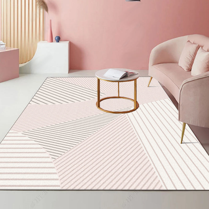 Modernist Striped Pattern Rug Light Grey and Pink Polyester Rug Non-Slip Backing Washable Pet Friendly Carpet for Home - Pink - Clearhalo - 'Area Rug' - 'Modern' - 'Rugs' - Rug' - 1779791