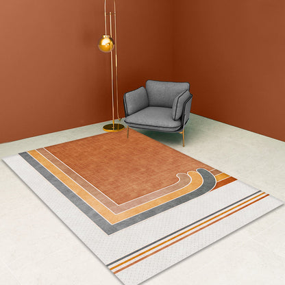 Novelty Geometric Pattern Rug with Plaid Orange Polyester Rug Non-Slip Backing Washable Pet Friendly Carpet for Home