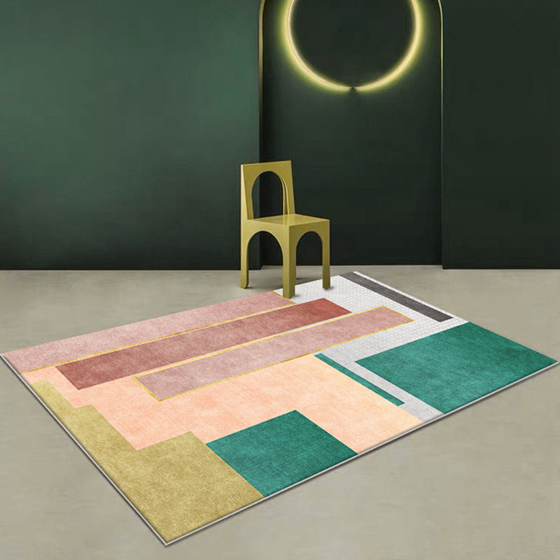 Contemporary Colorblock Rug Green and Red Polyester Rug Non-Slip Backing Washable Pet Friendly Carpet for Home