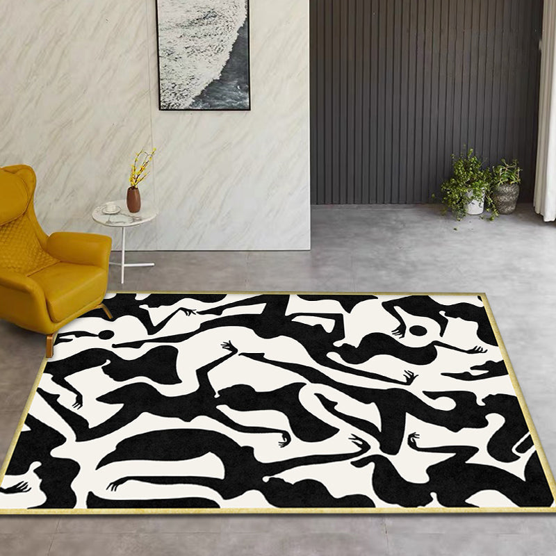 Stylish Nordic Rug Black and White Abstract Rug Pet Friendly Anti-Slip Washable Area Rug for Decoration Black Clearhalo 'Area Rug' 'Rug' 1780181