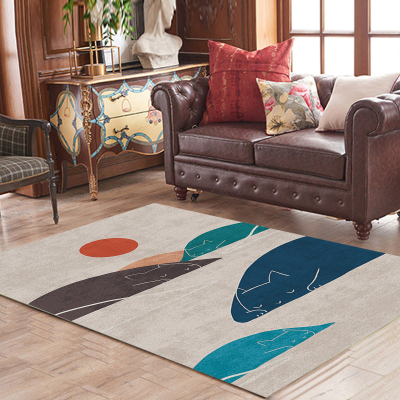 Navy Multicolor Mountain Pattern Rug Polyester Oriental Rug Washable Anti-Slip Pet Friendly Area Rug for Living Room - Clearhalo - 'Area Rug' - 'Rug' - 1780362