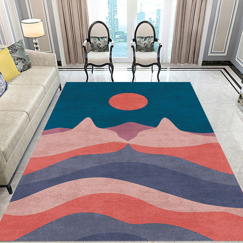 Navy Multicolor Mountain Pattern Rug Polyester Oriental Rug Washable Anti-Slip Pet Friendly Area Rug for Living Room - Blue - Clearhalo - 'Area Rug' - 'Rug' - 1780372