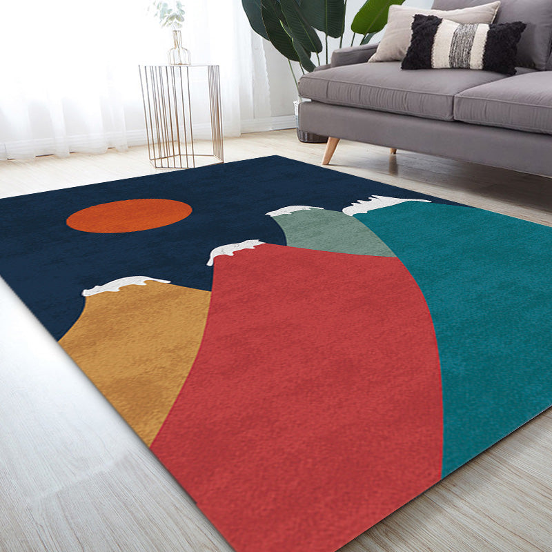 Navy Multicolor Mountain Pattern Rug Polyester Oriental Rug Washable Anti-Slip Pet Friendly Area Rug for Living Room - Clearhalo - 'Area Rug' - 'Rug' - 1780379