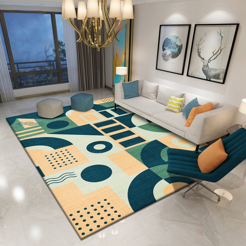 Multicolor Geometric Pattern Rug Polyester Simple Rug Washable Anti-Slip Pet Friendly Area Rug for Living Room - Dark Green - Clearhalo - 'Area Rug' - 'Rug' - 1780512