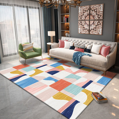 Multicolor Geometric Pattern Rug Polyester Simple Rug Washable Anti-Slip Pet Friendly Area Rug for Living Room - Pink - Clearhalo - 'Area Rug' - 'Rug' - 1780514