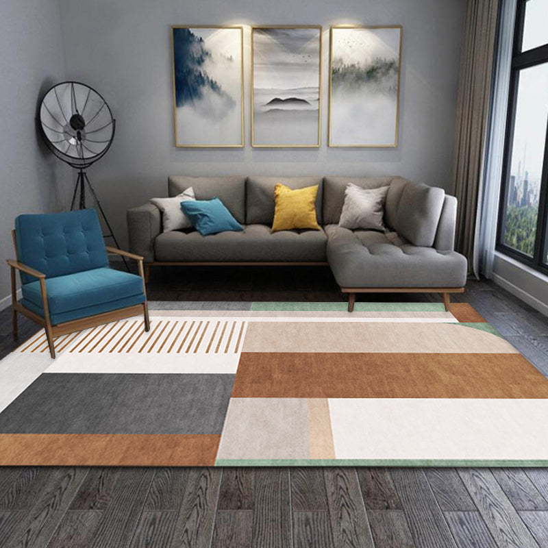 Brown Geometric Pattern Rug with Stripe Polyester Modern Rug Washable Anti-Slip Pet Friendly Area Rug for Living Room - Brown - Clearhalo - 'Area Rug' - 'Rug' - 1780602