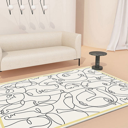 Creative Nordic Rug Beige Character Pattern Rug Pet Friendly Anti-Slip Washable Area Rug for Decoration