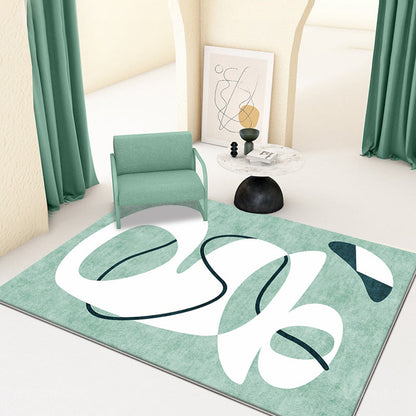 Novelty Abstract Rug Green Polyester Rug Non-Slip Backing Washable Pet Friendly Carpet for Home