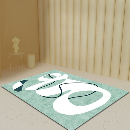 Novelty Abstract Rug Green Polyester Rug Non-Slip Backing Washable Pet Friendly Carpet for Home