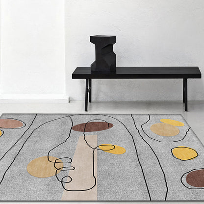 Green and Beige Abstract Rug Polyester Modern Rug Washable Anti-Slip Pet Friendly Area Rug for Living Room