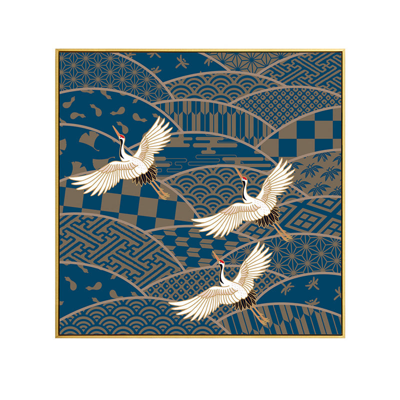 Chinese Red-Crowned Crane Canvas Print Dark Color Sitting Room Wall Art, Textured - Clearhalo - 'Arts' - 'Canvas Art' - 1782124