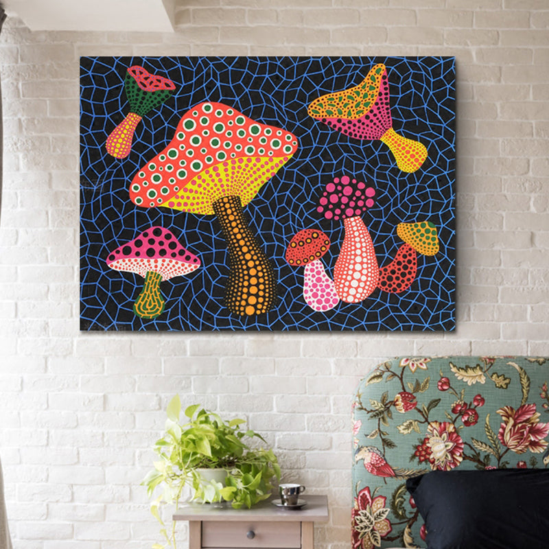 Pop Art Mushroom Canvas Print Dark Blue Textured Wall Decoration for Living Room - Clearhalo - 'Arts' - 'Canvas Art' - 1782209