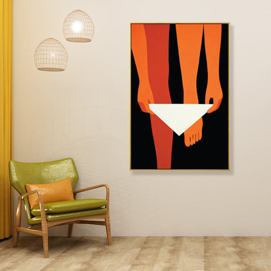 Orange Woman on Black Wall Art Textured Bedroom Canvas Print, Multiple Sizes