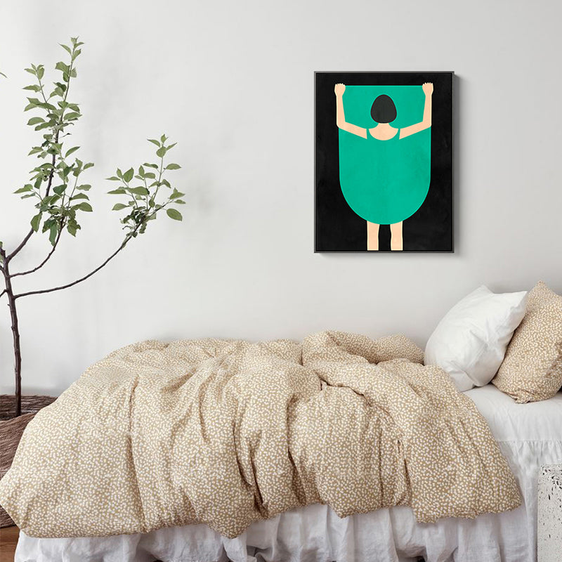 Woman in Green Wall Decor Figure Drawing Funky Textured Canvas Wall Art for Bedroom