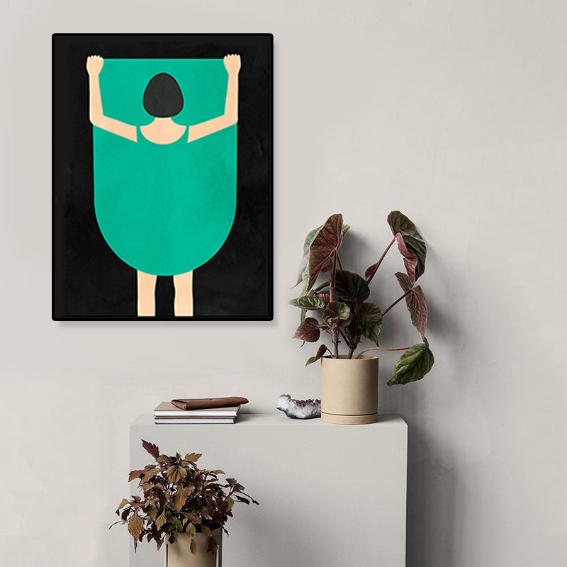 Woman in Green Wall Decor Figure Drawing Funky Textured Canvas Wall Art for Bedroom - view 3