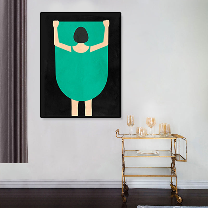 Woman in Green Wall Decor Figure Drawing Funky Textured Canvas Wall Art for Bedroom