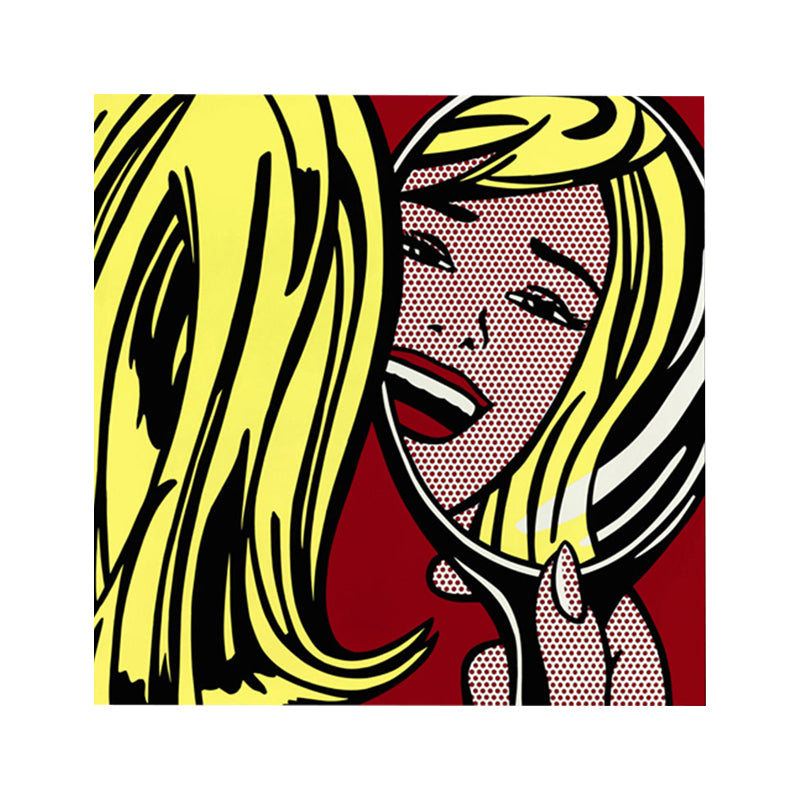 Yellow Girl in Mirror Wall Art Figure Traditional Textured Canvas Print for Living Room - view 4