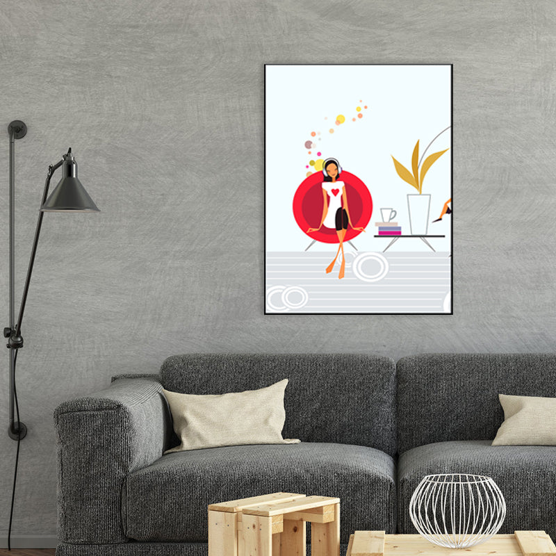 Girl with Headphones Canvas Print Textured Scandinavian House Interior Wall Art Decor - view 3
