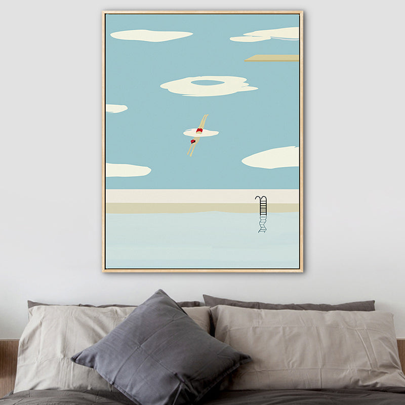 Pastel Swimming Pool Wall Art Sports Nordic Textured Canvas Print for Living Room - view 11