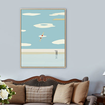 Pastel Swimming Pool Wall Art Sports Nordic Textured Canvas Print for Living Room