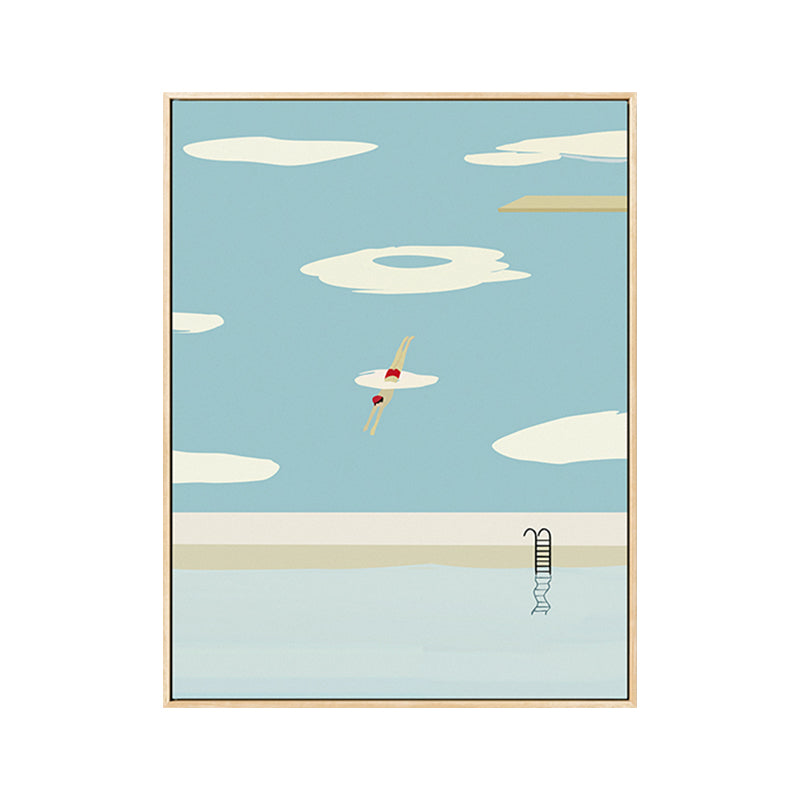 Pastel Swimming Pool Wall Art Sports Nordic Textured Canvas Print for Living Room - view 2