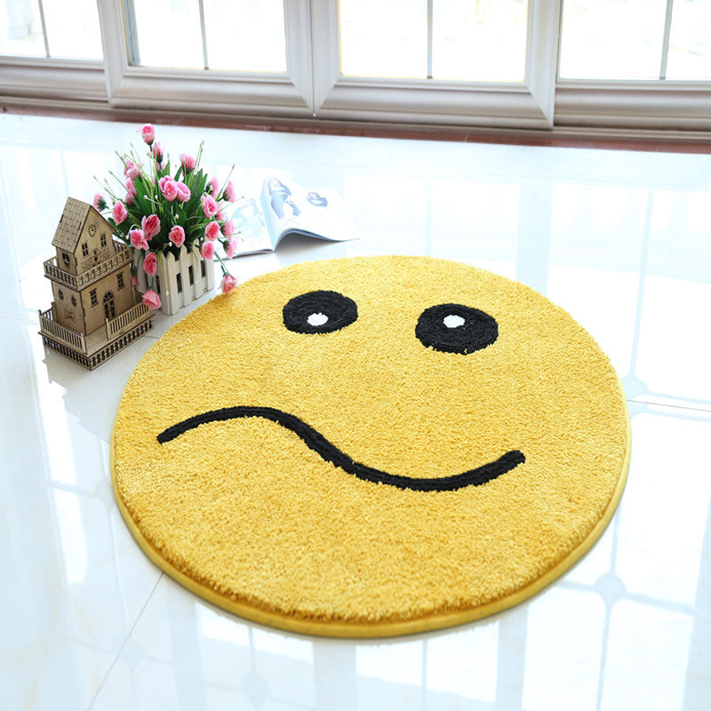 Yellow Emoji Pattern Rug Polyester Modern Rug Pet Friendly Washable Non-Slip Area Rug for Bedroom