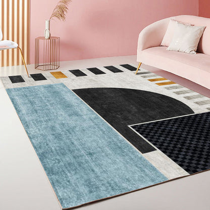 Multicolor Living Room Rug Modernist Geometric and Stripe Pattern Rug Polyester Washable Anti-Slip Backing Pet Friendly Carpet - Blue - Clearhalo - 'Area Rug' - 'Rug' - 1792302