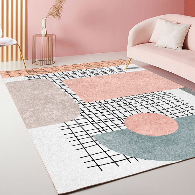 Multicolor Living Room Rug Modernist Geometric and Stripe Pattern Rug Polyester Washable Anti-Slip Backing Pet Friendly Carpet - Pink - Clearhalo - 'Area Rug' - 'Rug' - 1792308