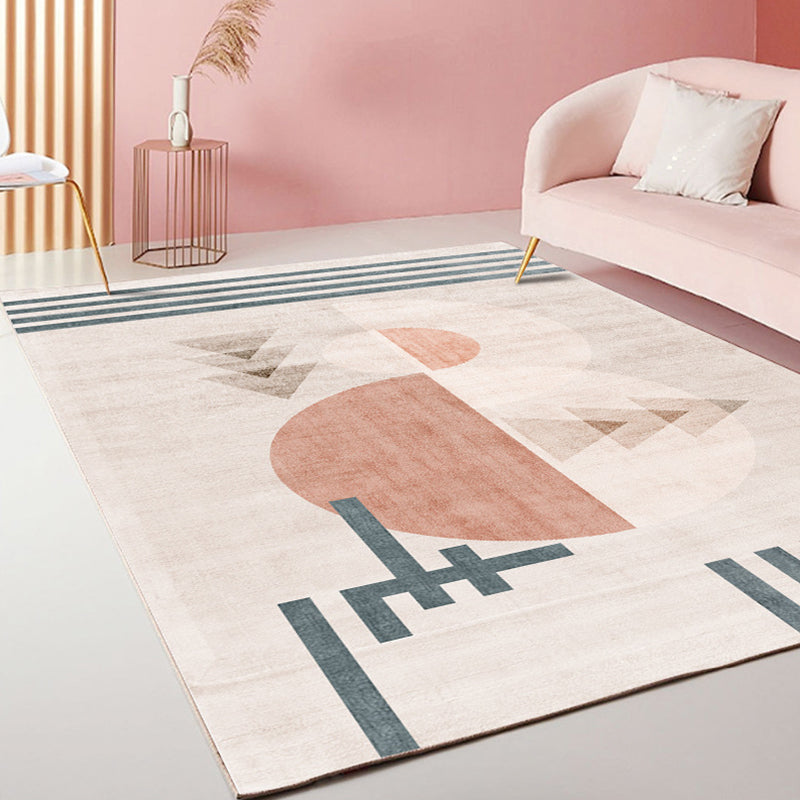 Multicolor Living Room Rug Modernist Geometric and Stripe Pattern Rug Polyester Washable Anti-Slip Backing Pet Friendly Carpet - Light Orange - Clearhalo - 'Area Rug' - 'Rug' - 1792309